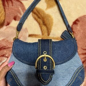 Coach Denim Shoulder Bag with Gold Buckle